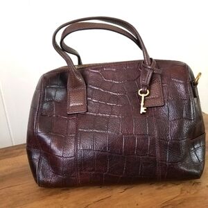 Fossil Dark Brown Crocodile Satchel